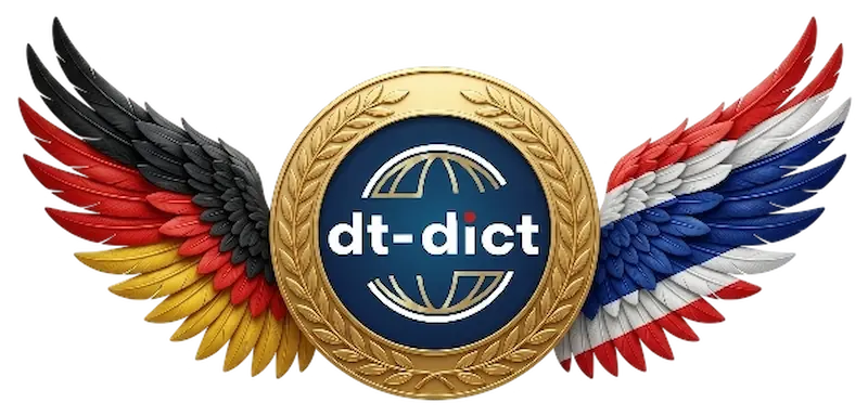 Logo des Wörterbuchs dt-dict mit Flügeln in den Nationalfarben Deutschlands und Thailands